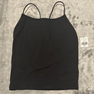 American Eagle Black Cropped Spaghetti Cross Back Tank Top Stretch Size S